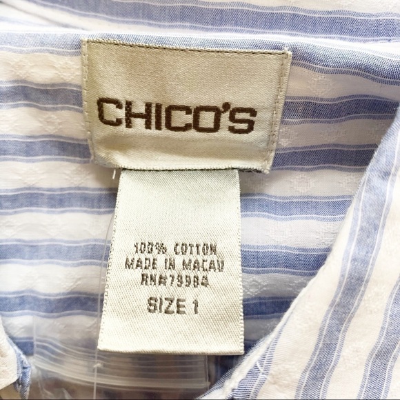 Chico’s Ladybird Stripe Ellsbury Shirt Button Down White Blue Medium Academia - Picture 6 of 8